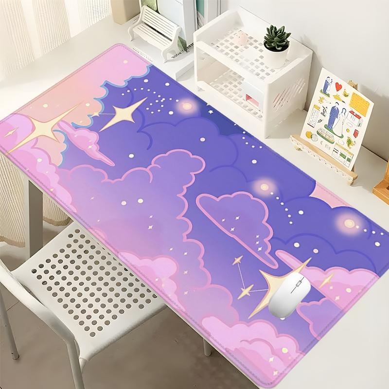 Cloud Star Pattern Mouse Pad, 1 Count Extended Large Non-slip Rubber Base Desk Mat, Durable Oblong E-sport Gaming Keyboard Pad for Office, Home, Gift