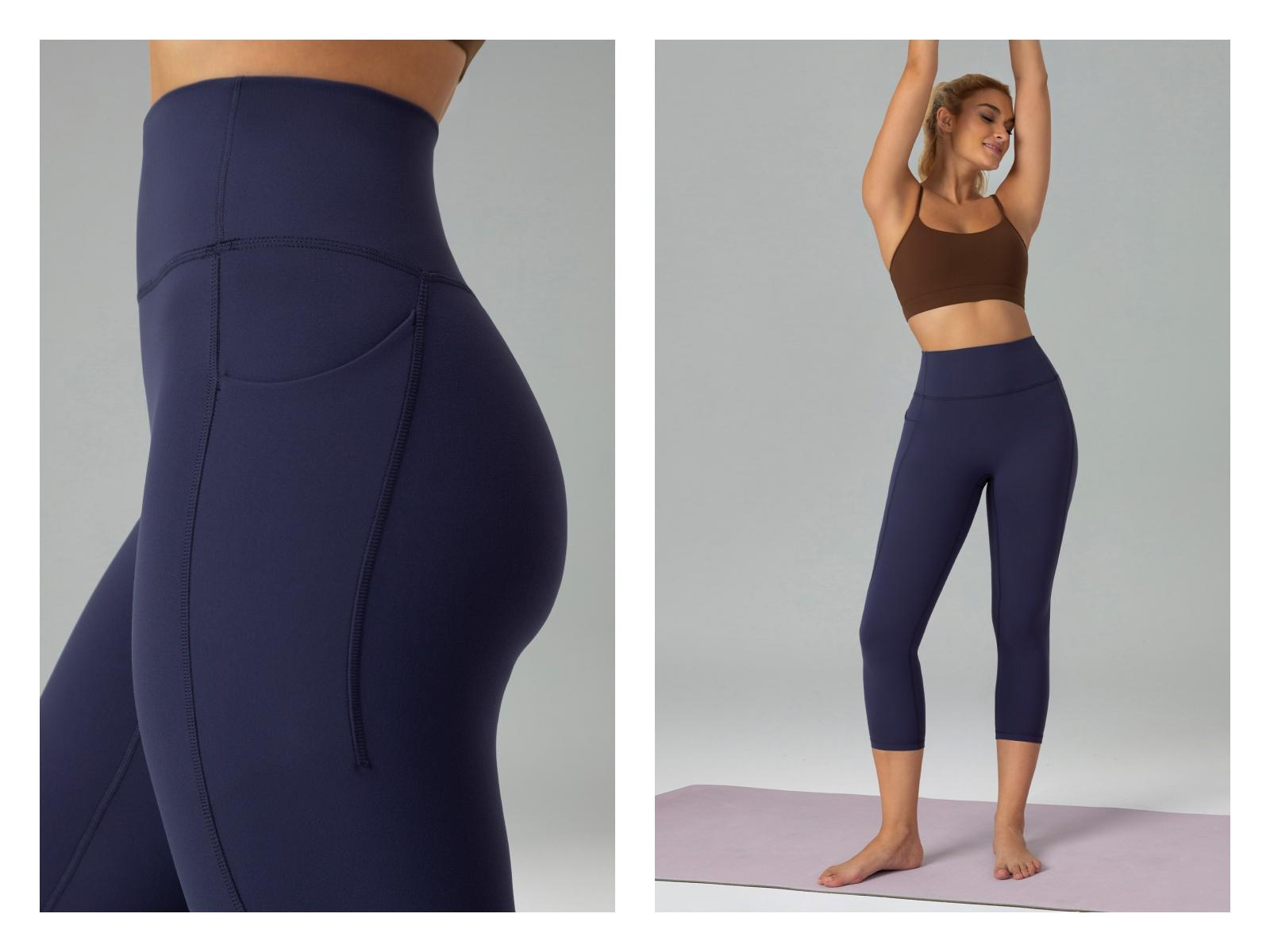 Colorfulkoala Women's No Front Seam Yoga Capri 21" with Side Pocket Dreamlux High-Waisted Tummy Control Workout Leggings  Petite Length