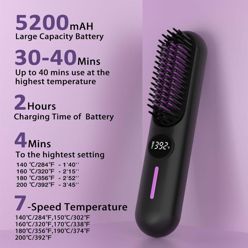 Portable Cordless Hair Straightener, Hair Straightening Iron, USB Rechargeable Hair Straightening Comb, 2-in-1 Hair Styling Tool for Home, Office and School
