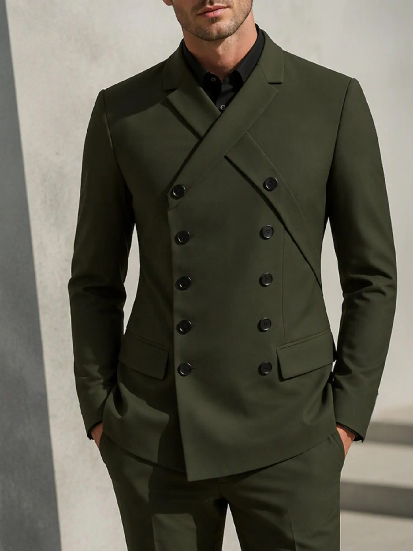 Ainwear Men's Army Cross Lapel Double Breasted Blazer, Unique Design Slim Fit Suit Jacket, Casual Fitted Jacket for All Seasons