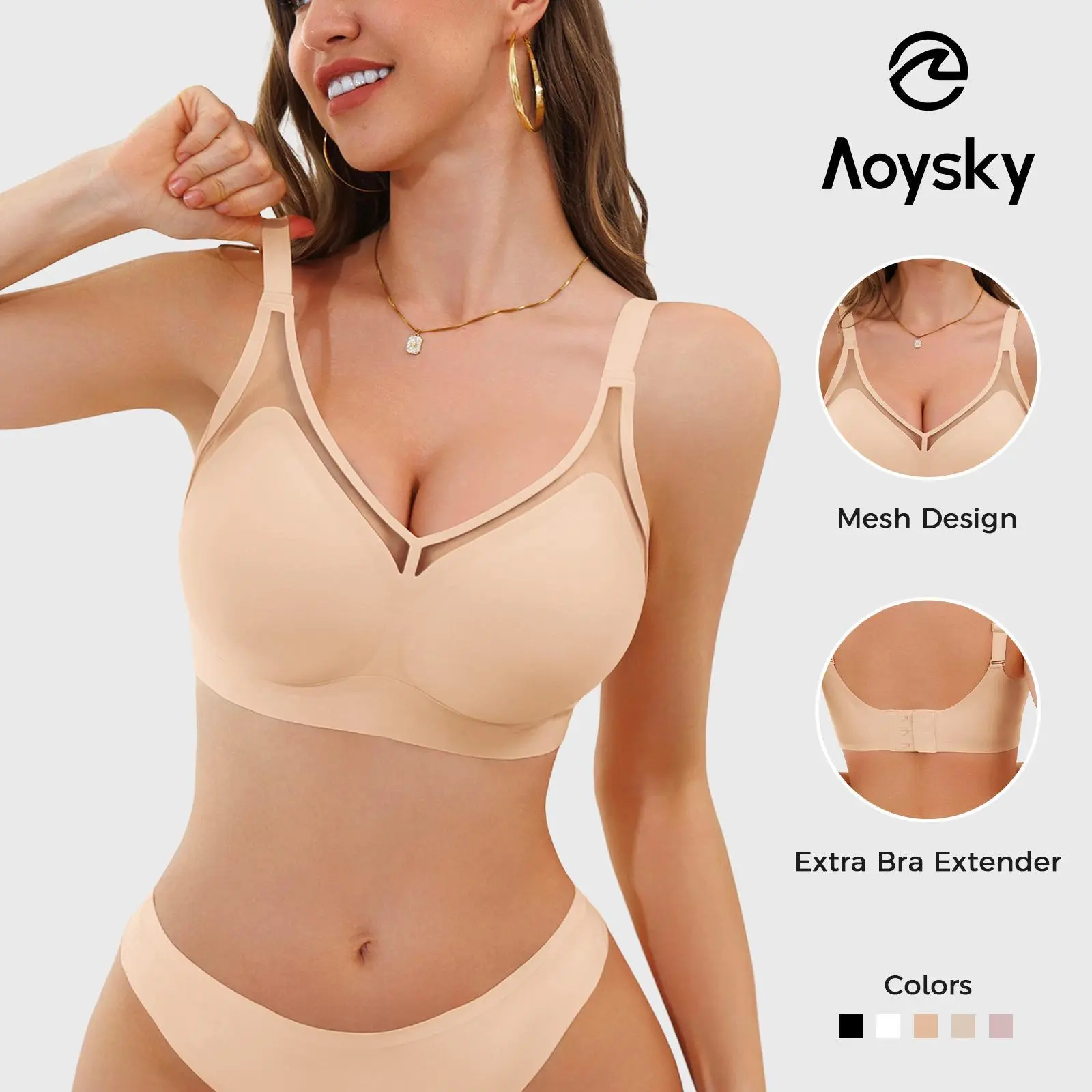 Aoysky Women's Wireless Jelly Bralette - No Underwire, Push Up, Full Coverage, Seamless, Comfortable Minimalist T-Shirt Bra, Seamless Wireless Bralettes, Minimalist Bralettes