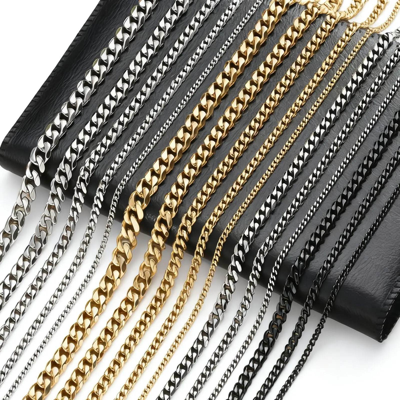 Classic Cuban Link Chain Necklace for Men Women,3/5/7/9/11mm Stainless Steel Silver Black Gold Retro Color Miami Curb Chain Gift