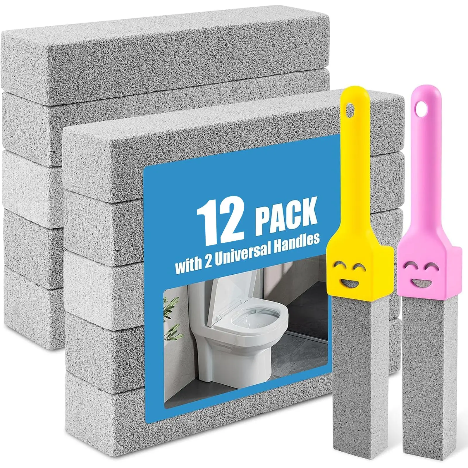12 Pack Pumice Stone for Toilet Cleaning Extra Long Handle for Removing Bowl Ring Pool Bathroom Toilet Brush Limescale Stain Remover for Tile Bath-tub