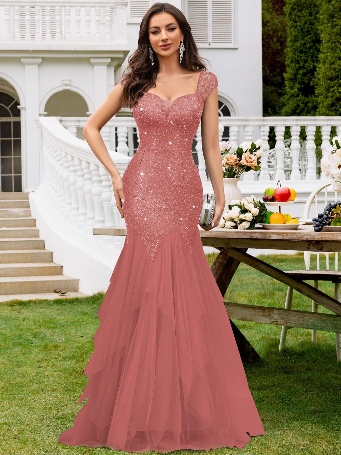 MIUSOL 24453A Sequin Floral Lace Sweetheart Neck Cap Sleeve Contrast Mesh Tiered Hem Evening Party Maxi Dress, Elegant Party Dress For Women, Formal Evening Gown, Prom Dress, For Wedding Guest, Graduation, Dinner MIUSOL 24453A Sequin Floral Lace Sweetheart Neck Cap Sleeve Contrast Mesh Tiered Hem Evening Party Maxi Dress, Elegant Party Dress For Women, Formal Evening Gown, Prom Dress, For Wedding Guest, Graduation, Dinner