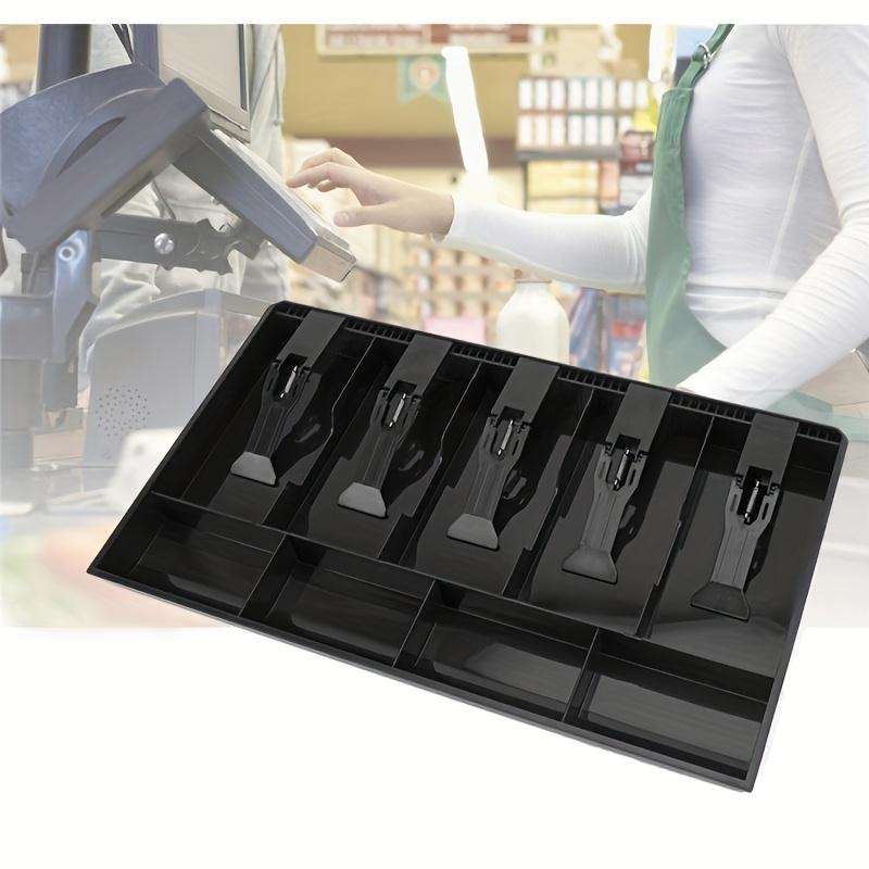 3/4/5 Compartment Black Plug-in Cash Drawer with Tray, Layered Sorting for Banknotes & Coins, Wear-resistant Large Capacity Finance Storage Cabinet for Commercial Shops