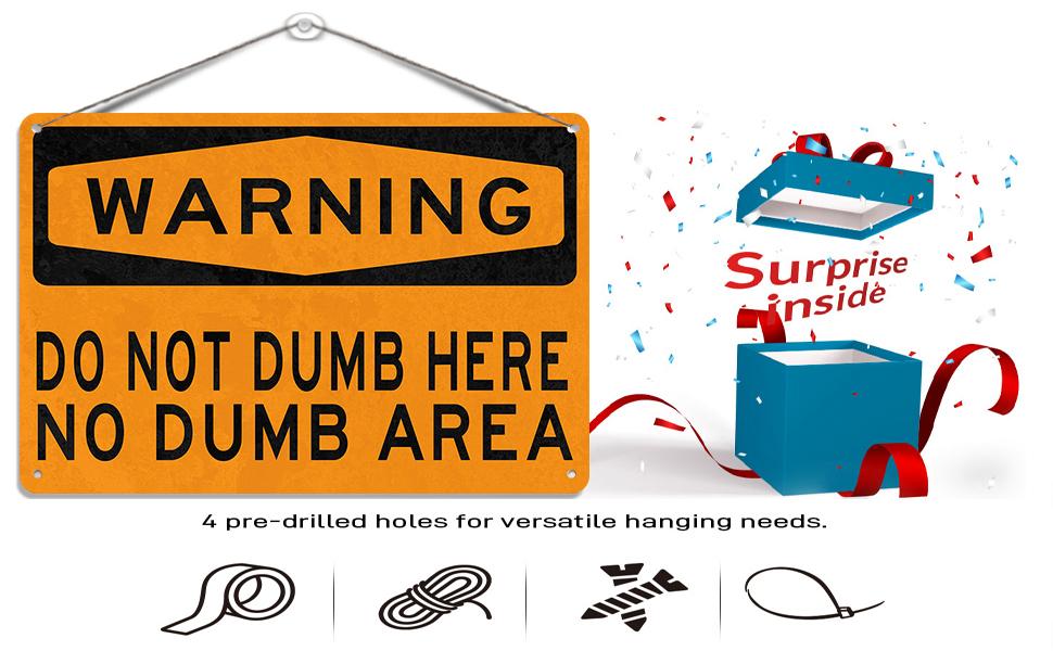 Funny Warning Sign "Do Not Dumb Here" Metal Tin Sign 8x12 Inch, Hilarious Office Decor, Garage Wall Art, Man Cave Decor, Gag Gift for Coworkers Friends