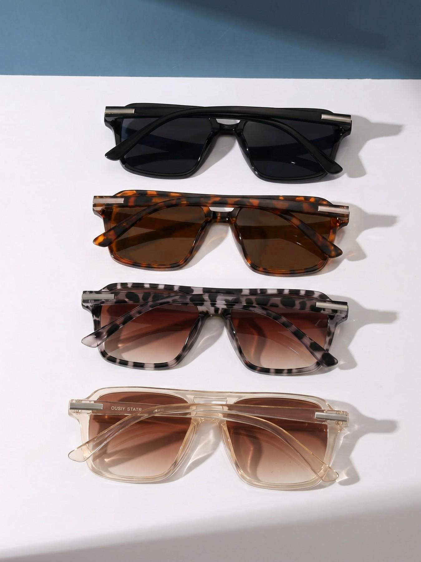 4 Pairs Multicolor Fashion Trendy Casual PC Frame Sunglasses, Dual Bridge Pilot Square Eyewear, Retro Hong Kong Style, Ideal for Daily Commute, Street Photography, Vacation Photoshoots and Dates 4 Pairs Multicolor Fashion Trendy Casual PC Frame Sunglasses, Dual Bridge Pilot Square Eyewear, Retro Hong Kong Style, Ideal for Daily Commute, Street Photography, Vacation Photoshoots and Dates