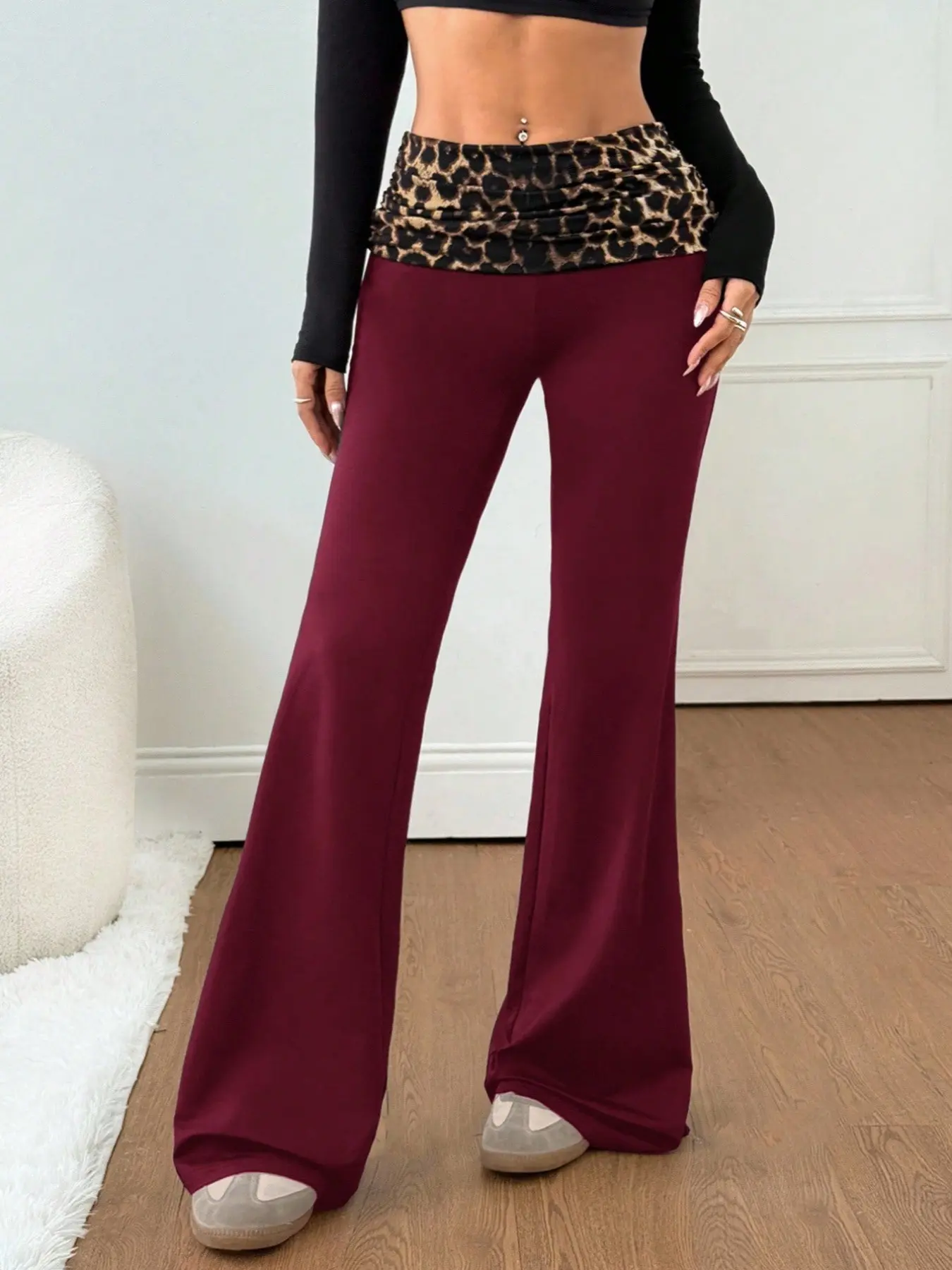 Tiger Print High Waist Wide Leg Pants, Slimming Flare Jeans, Retro American Style, Y2K Casual Long Pants for Women