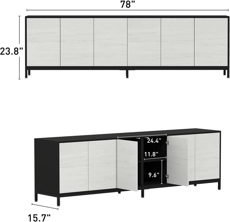 [TikTokShopBlackFriday]CANMOV TV stand for 80" and 85" TVs, modern entertainment center with 6 doors, long console table for living room, bedroom