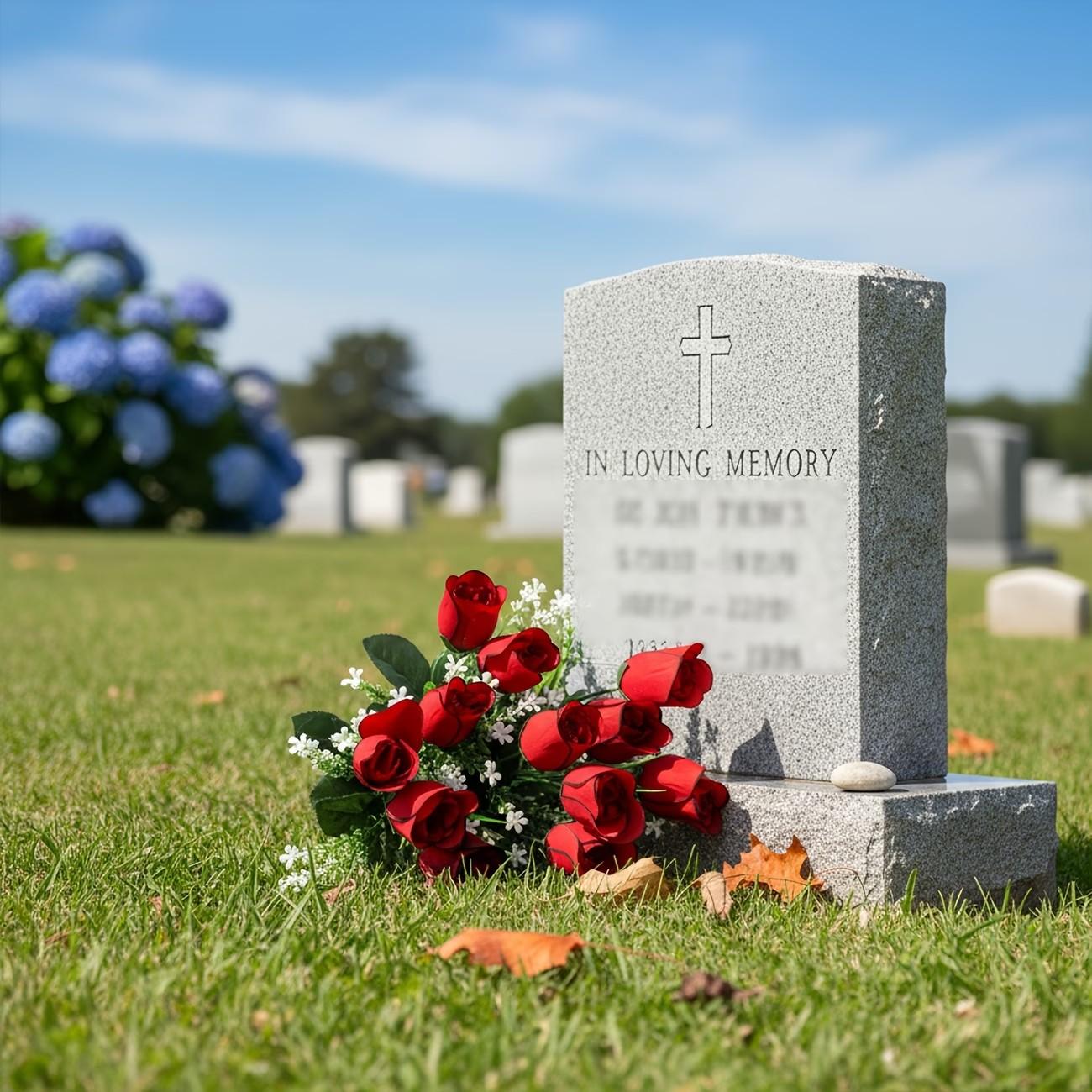 2-Pack Artificial Cemetery Flower Bouquets, Decorative Funeral Flowers for Graveyard Decoration, Outdoor Tombstone Placement, Suitable for Grave Vases