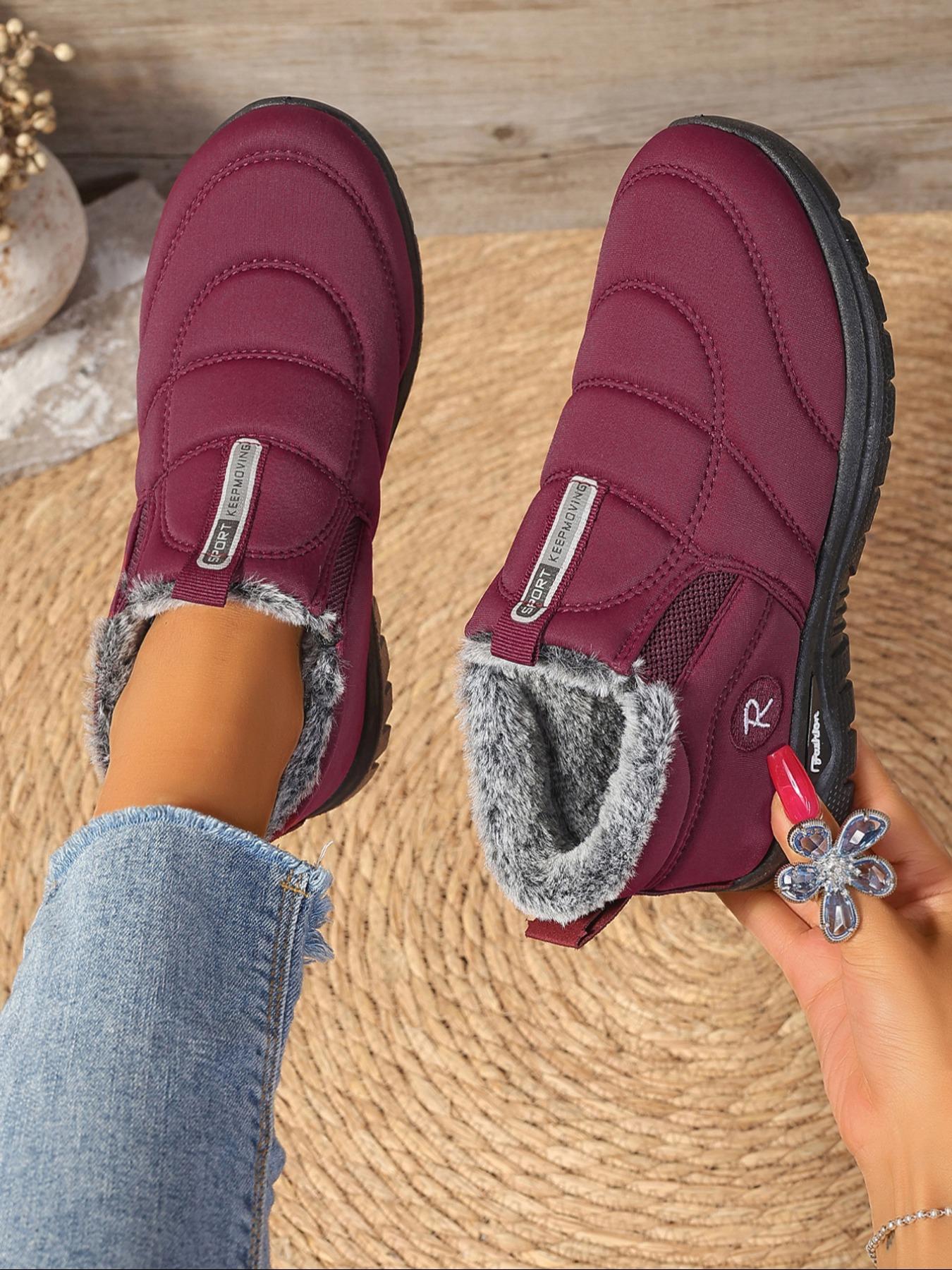 Women's Solid Color Plush Lining Snow Boots, Winter Booties, Casual Comfortable Warm Ankle Boots for Fall & Winter, Non-slip Sneakers for Women & Girls