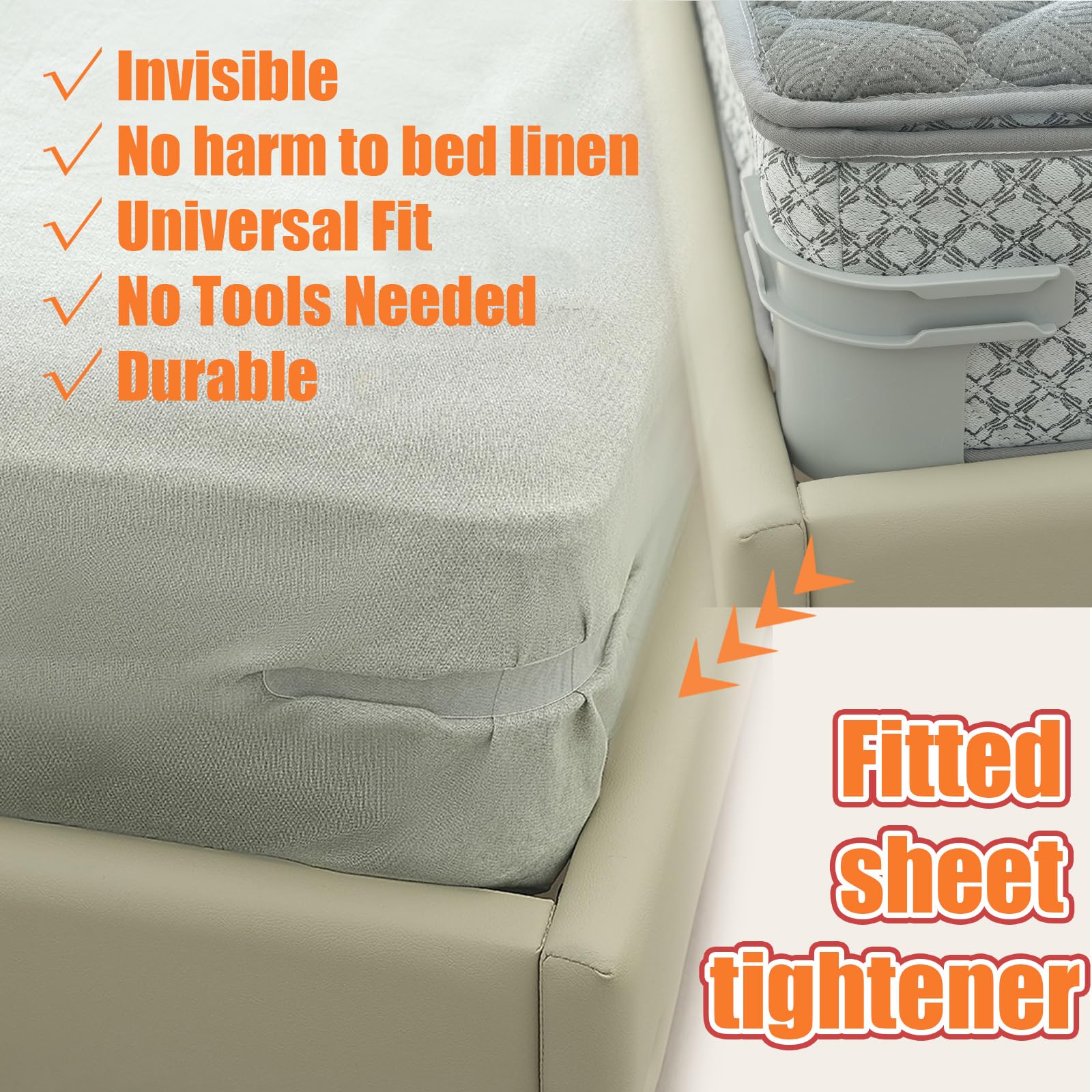 Bed Sheet Clips Set (4 Pack), Bed Sheet Grippers, Secure Corners for All Mattress Sizes, Durable Bedding Accessories, Keeps Sheets Tight Fit