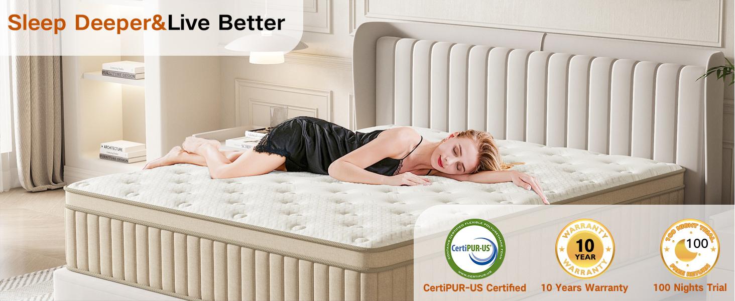 TVDFGTS 10/12/14 Inch Twin/Full/Queen/King Mattress in a Box, Gel Memory Foam Mattress, Comfortable & Quiet Sleep, Individually Pocketed Spring Hybrid Mattress, Medium Firm, Motion Isolation, Pressure Relief, Bedroom Use