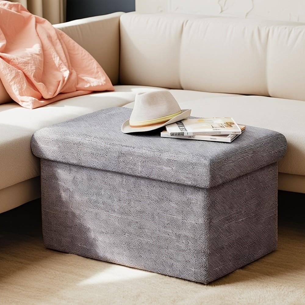 Portable Multi-Functional Foldable Rectangular Footstool, Folding Storage Ottoman, Storage Bench for Living Room, Bedroom, Hallway, Organize Space Efficiently
