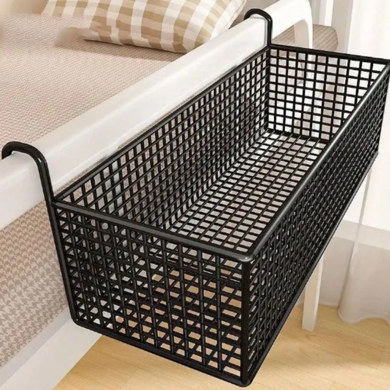 Iron Grid Bed Head Hanging Basket, No Drilling Dorm Storage Bag, Large Capacity Dorm Bedside Organizer, Student-Friendly Space-Saving Design