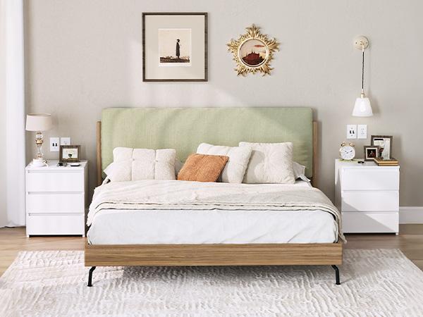 FOTOSOK White Nightstand with 3 Drawers, White Bedside Table Night Stand, Sofa Side Table 3 Drawer Nightstand for Bedroom