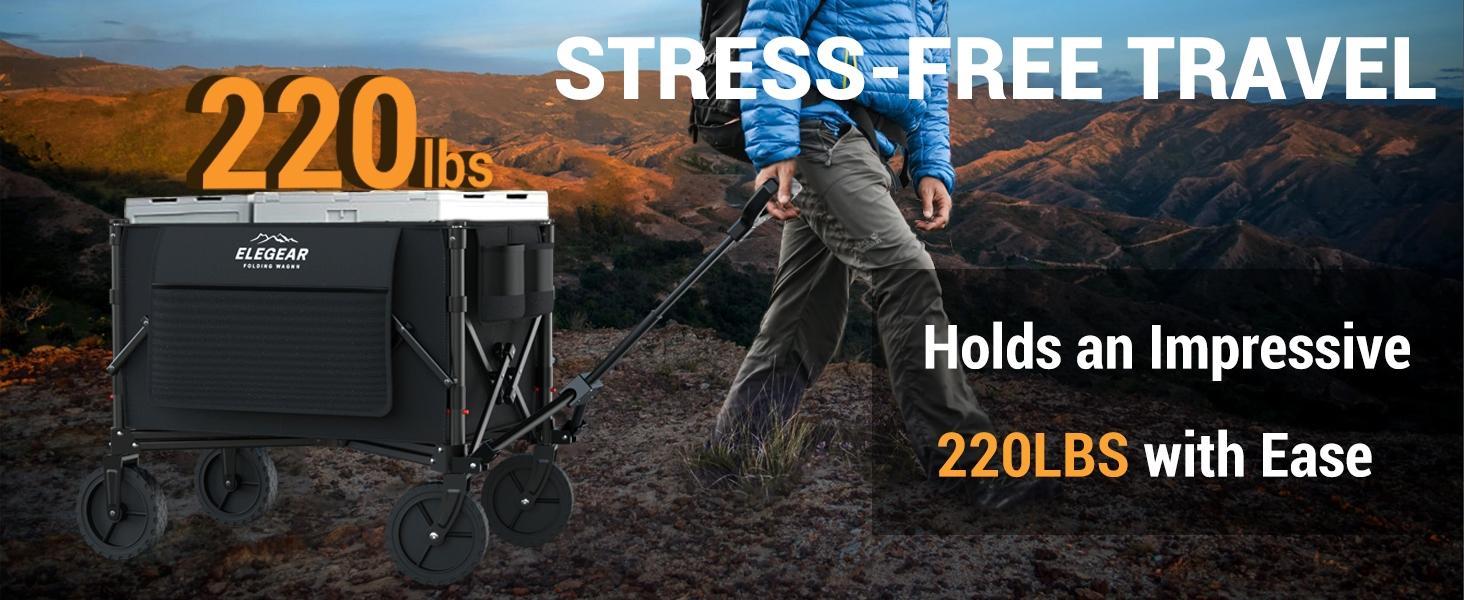 Heavy-Duty Folding Wagon Cart:Compact,All-Terrain Utility with 360° Wheels –220 lbs Capacity for Sports,Camping,and Grocery Shopping organizer