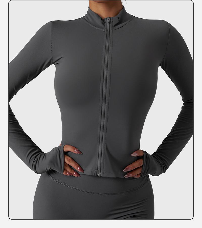 Women's Lightweight Full Zip Running Sports Jacket Workout Slim Yoga Sweatshirt with Thumbholes Athleisure Style