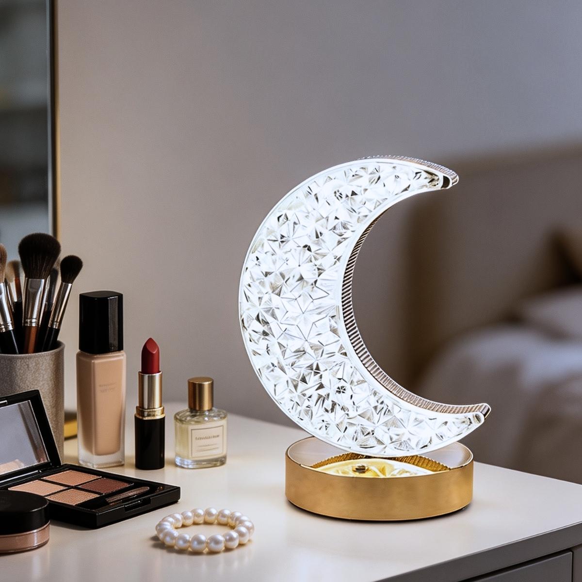 Moon Shaped Rechargeable Night Light, USB Rechargeable Table Lamp, 3-color Touch Dimming Night Light For Bedroom, Living Room, Home Decor, Mood Decorative Lights, Home Decor Lighting