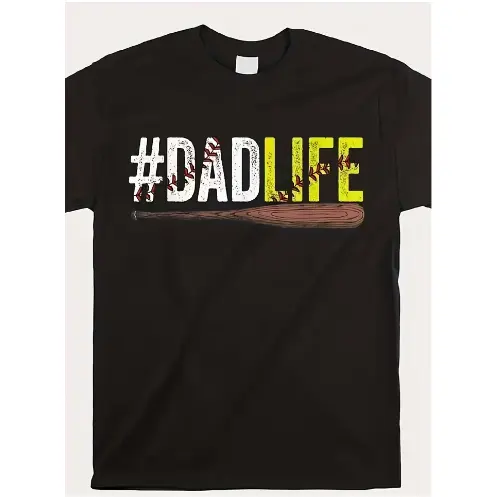 Softball Baseball Daddy Dad Life Men's Sport Black Casual Short-sleeved T-shirt,Men's T-Shirt Comfort Machine Washable