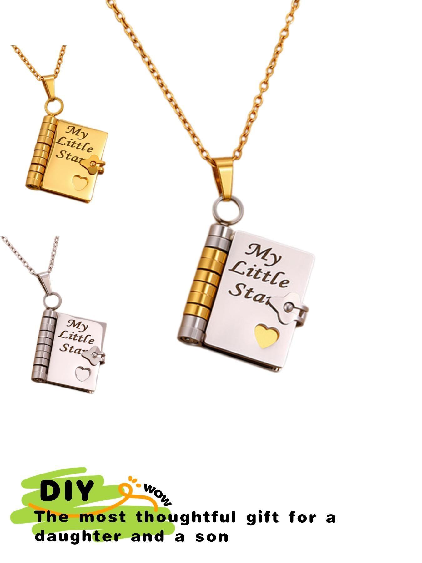 Summer New Titanium Steel Book Necklace, Girl's Heart Engraved Letter Necklace, Trendy Fall Cross-Border Bestseller, Son's Letter Necklace