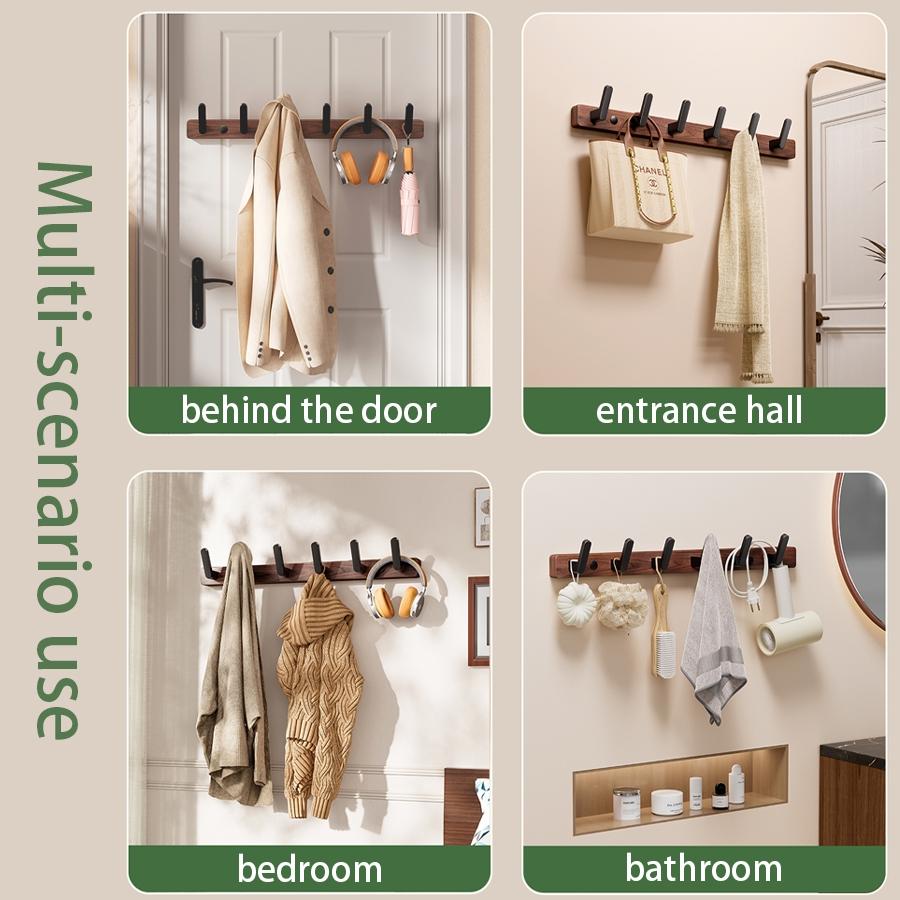 Walnut Wood Door Back Hook, Large Clothes Backpack Hat Bag Holder, Wall Mounted Fixed Bathroom Hanger, Entryway Hanging Rack
