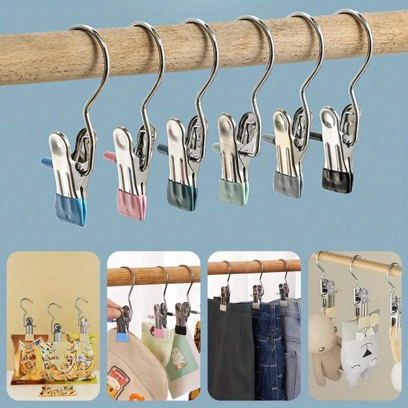Stainless Steel Clothes Hanger Clip, Multi-Functional Hook for Hats, Shorts, Fabric, Home Use, Socks Drying Hook, No Trace Design