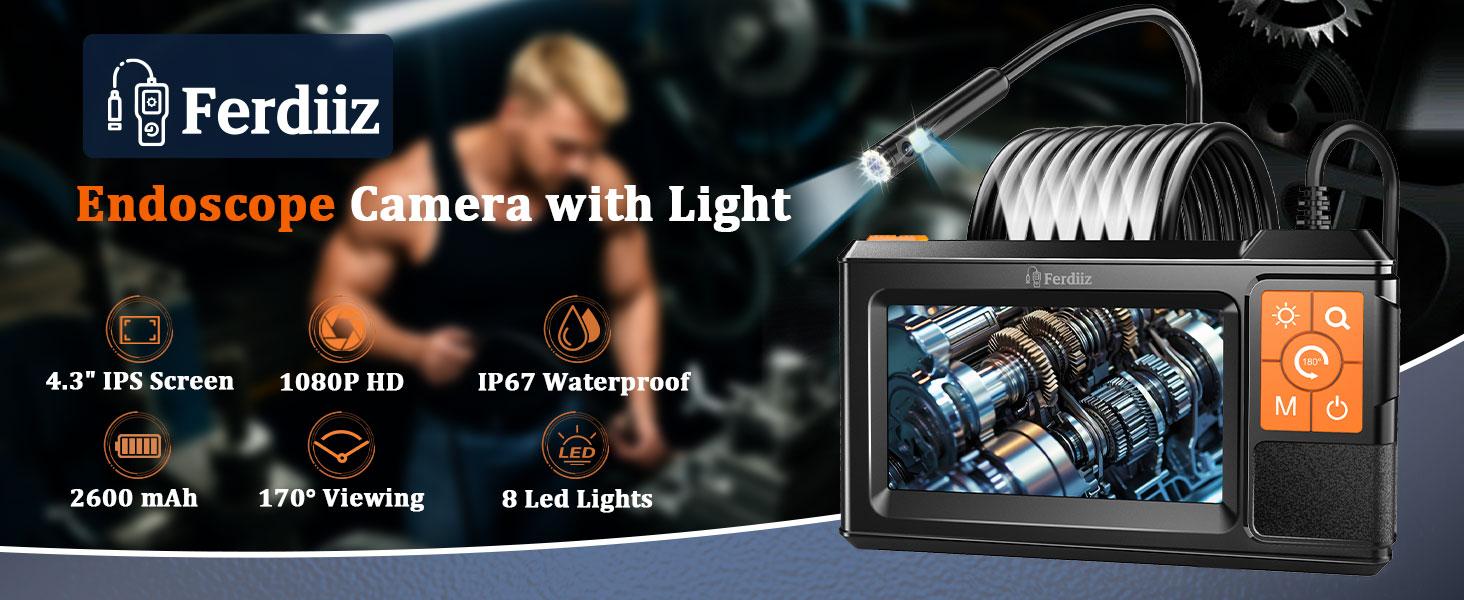 Dual-Lens Endoscope with Light, Endoscope Camera with Light with 4.3" IPS Screen,1920P HD with 8 LED Lights,16.4ft Semi-Rigid Cable and Back LED Light,IP67 Waterproof Endoscope Cool Gadgets for Men