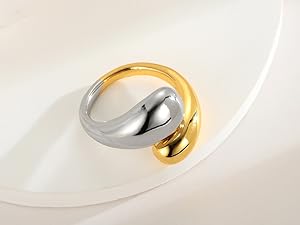 Chunky Open Rings for Women Gold Silver Adjustable Dome Teardrop Rings Bold Thick Statement Rings Simple Stackable Band Rings