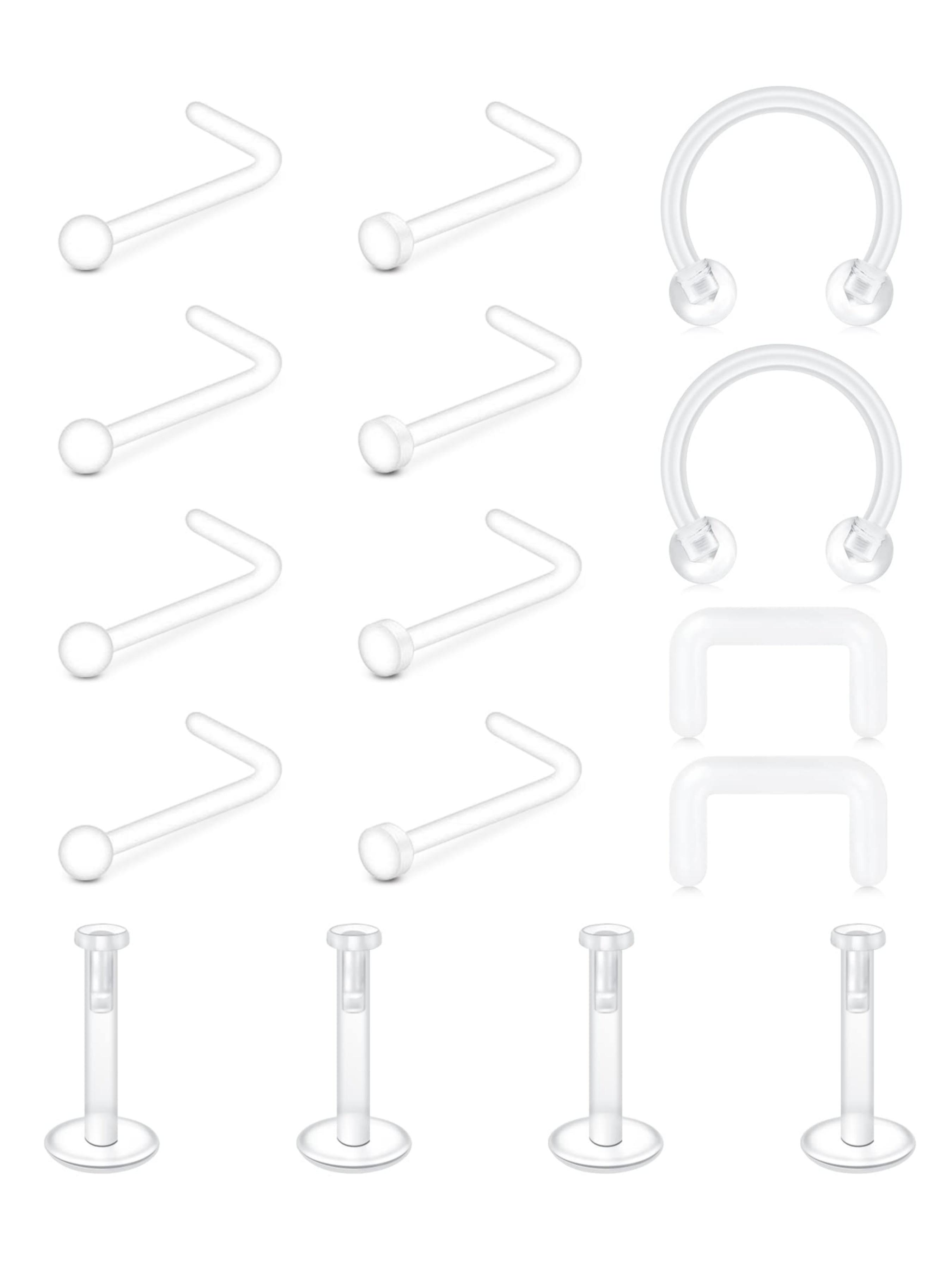 Clear Nose Rings & Studs - Plastic Nose Piercing Retainers - 16g, 20g - Clear Cartilage Earrings & Lip Piercing Retainer