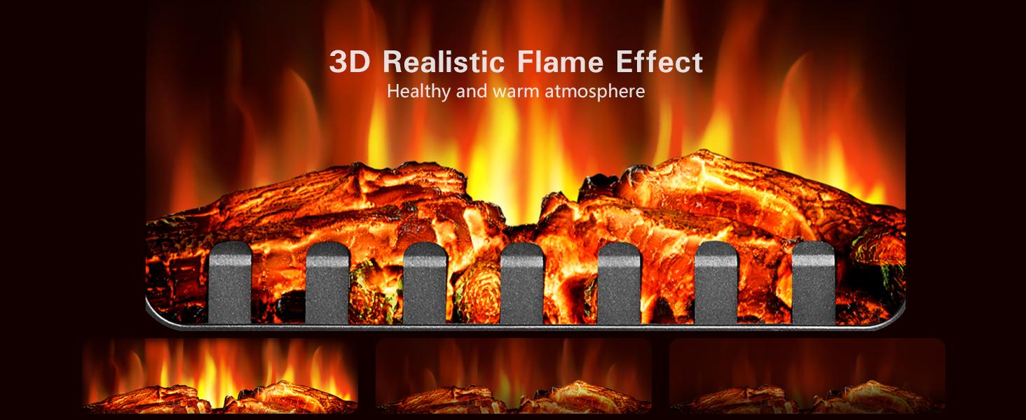 R.W.FLAME Electric Fireplace Heater, Freestanding Fireplace Infrared Stove 1000W/1500W, 3D Realistic Flame Effects, Adjustable Brightness and Heating Mode, Overheating Safe Design