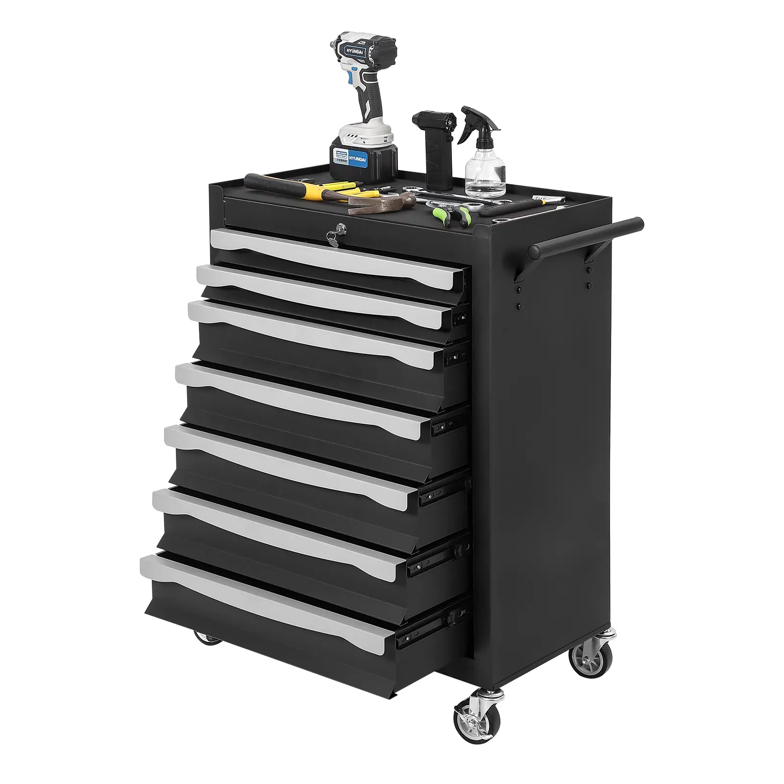 Garvee Heavy-Duty Rolling Tool Chest Cart - 5-Drawer Lockable Metal Tool Storage Cabinet, Handle, Wheels, Drawer Liners, Ball-Bearing Slides, 360° Swivel Casters, for Garage/Workshop - Black, Utility Cart, Mechanic Cart, Garage Organizer, Workshop Storage