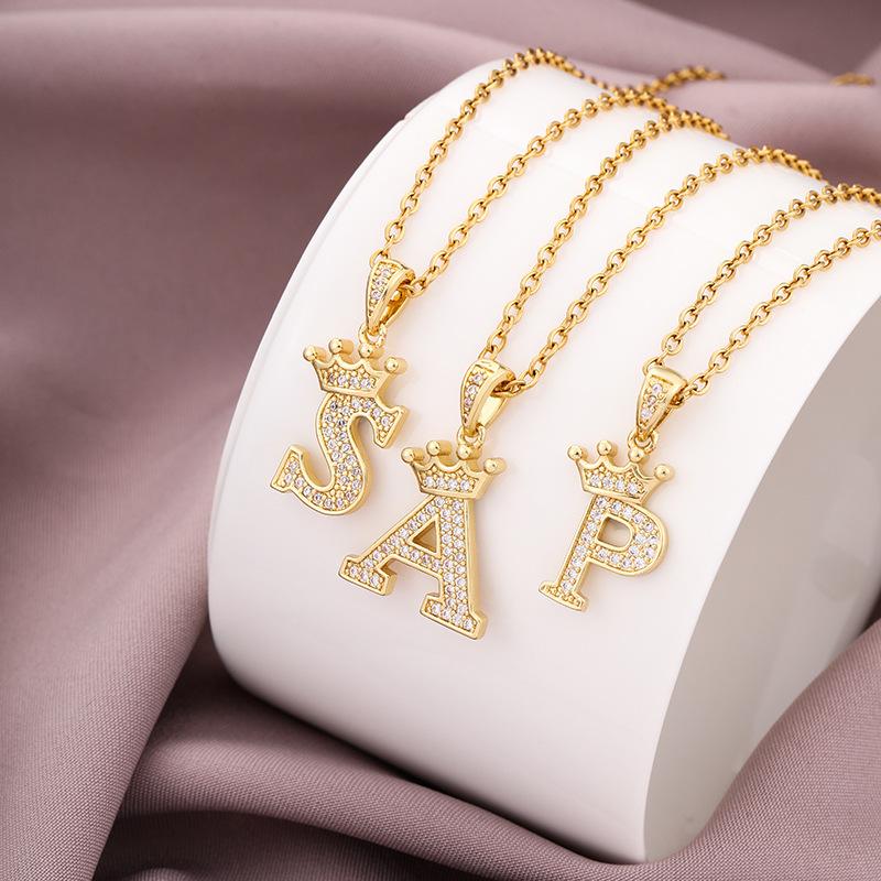 Zircon crown necklace 26 letters necklace initials clavicle necklace birthday gift