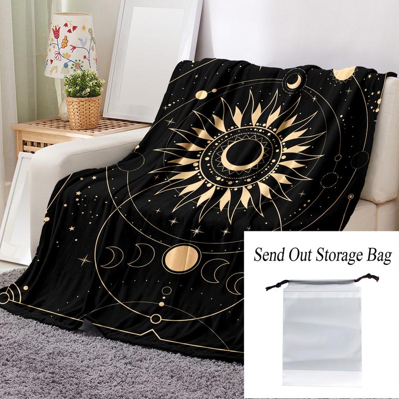 Bedroom Decor Home Blankets, Sun & Moon Pattern Flannel Blanket, Soft Throw Blanket for Sofa, Bed, Air-conditioned Room, Travel, Camping, Office, Room Essentials, Summer Essentials, Bedroom Accessories, Gift Ideas
