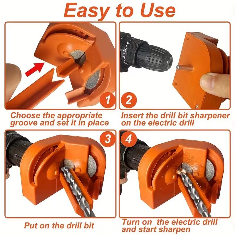 Multi-Function Drill Bit Sharpener for Manual and Electric Drills, Portable Tool for Carbide and Cobalt Steel Bits, No Power Required