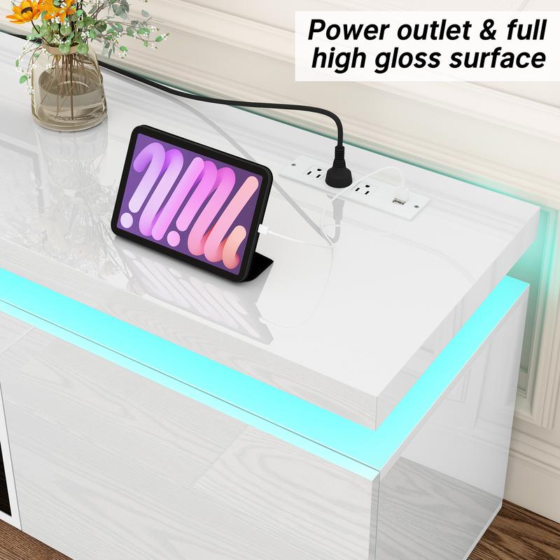 Fireplace TV Stand/LED TV Stand for 70/75/80/85/90/95 inch TV , TV Stand with 40" Electric Fireplace & Power Outlet, High Gloss Surface, 2 Storage Cabinet, Modern Style for Living Room (83 Inch/71 Inch, White/Black)