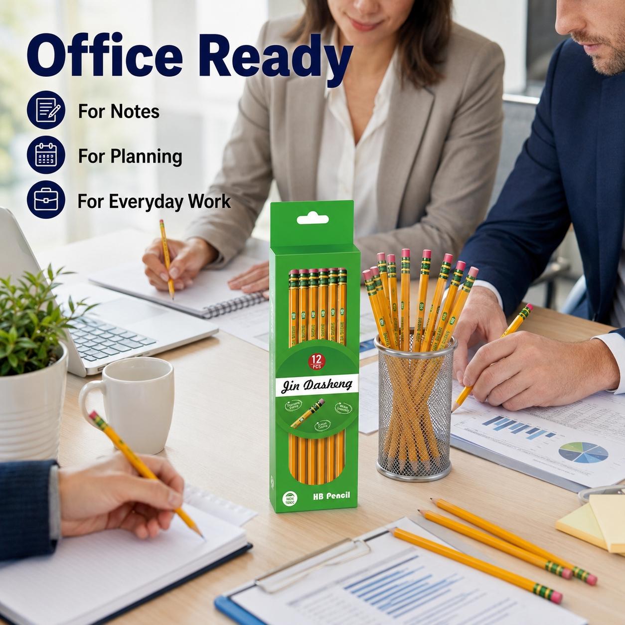 12/24PCS Pre-Sharpened HB Pencils Set, Yellow Hexagonal Wooden Writing Pencils with End Eraser, Smooth Graphite Lead, Easy Sharpening and Comfortable Grip for Students, School Supplies, Drawing, Sketching, Notes, Exams and Office Use