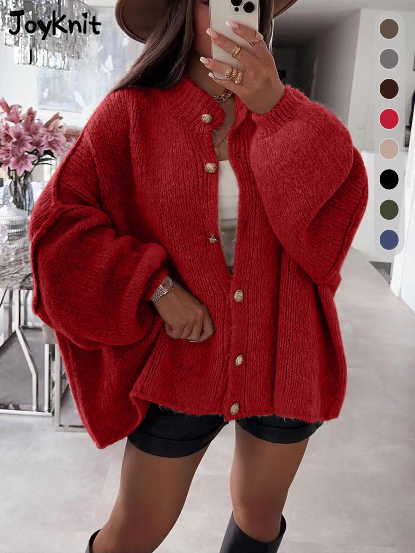 Women's New Arrival Fashion Womenswear Fall Winter Knit Cardigan, Simple Versatile Loose Fit Long Sleeve Knitted Sweater with Metal Buttons Knitwear Tops