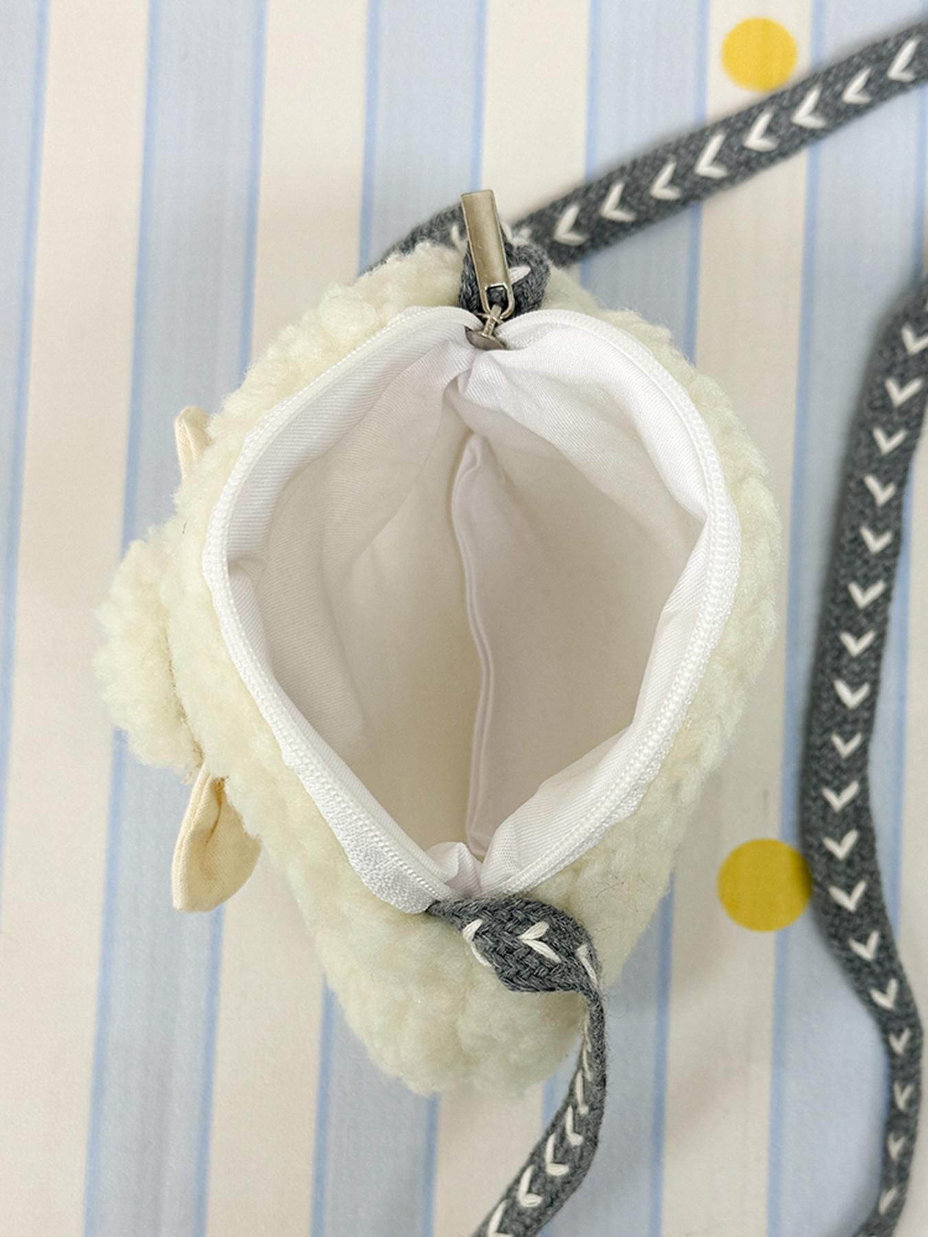 Cute Plush Mini Shoulder Bag, Sheep Head Design, Zippered Pouch for Lipstick, Earphones, Coins, Perfect Gift for Girls, Students, Office Use