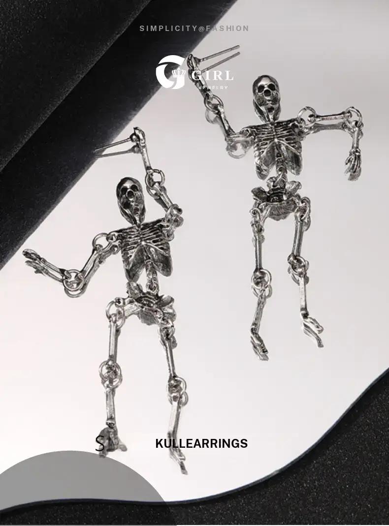 GGIRL Halloween Skull Earrings Jointed Skeleton Dangle Earrings Long Spooky Dangle Drop Skull Pendant Earrings Halloween Jewelry for Girls Women Party Gift Fashion Jewelry Gift for Holiday Haul Christmas Birthdays Anniversaries