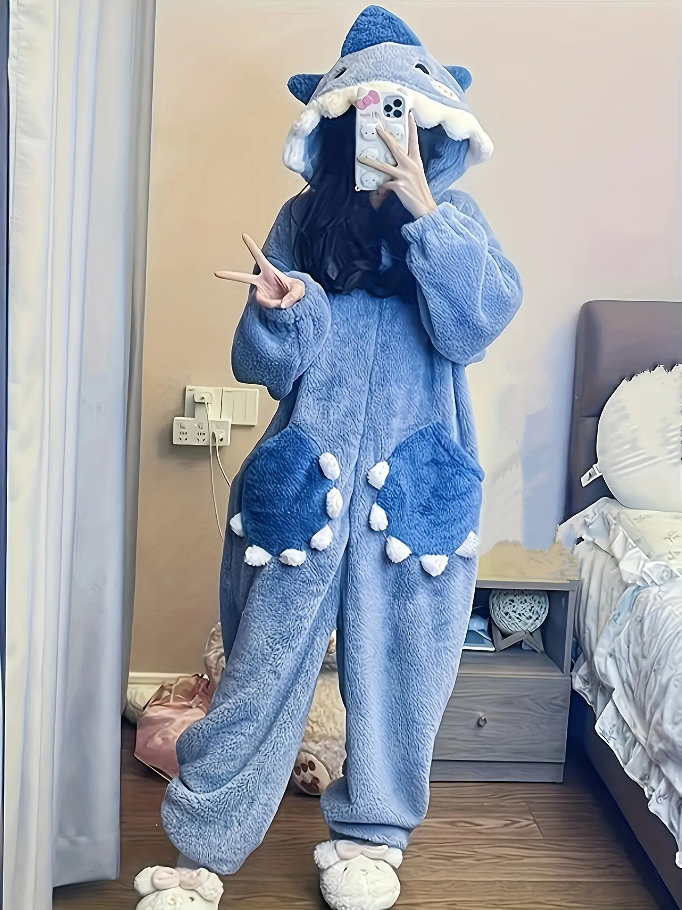 Women's Cute Shark Hooded Long Sleeve Baggy Oversized Onesie Pajamas Pjs Pyjamas, Winter Role Play Hooded Fashion Sleepwear Loungewear Pajama Onesies, Christmas Party Casual and Blanket Set