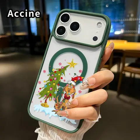 Magnetic Casing for iPhone 18/17/16 Pro Max Plus/15/14/13/12/11/Air E - Strong Magnets, Steady Hold, Wireless Charging-Supporting, Slip-Resistant, Non-Yellowing Shockproof Slim Softcase, Transparent Acrylic Doggy Christmas Pattern Phone Accessory