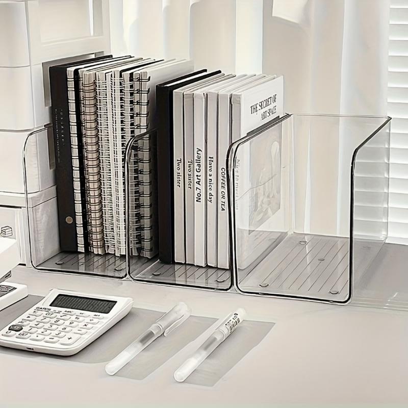 1PC/2PCS Invisible Transparent Acrylic Bookends, Non-marking Desktop Book Baffle, Minimalist Transparent Space-saving Design, Anti-slip Partition Organizer Universal for Students Office Books and File Storage