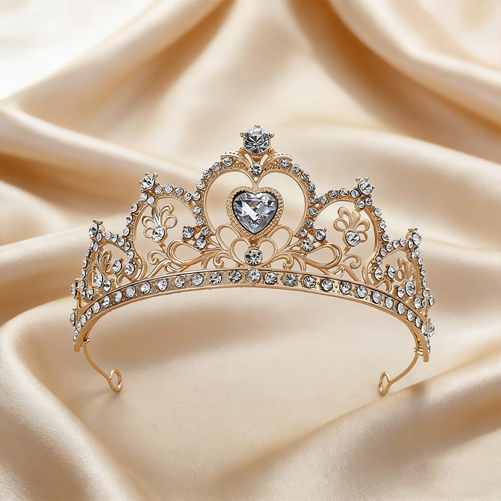 Vintage Gold Baroque Tiara with Heart-Shaped Clear Rhinestones Elegant Princess Crown Bridal Weddings Proms Pageants Cosplay Vintage Gold Baroque Tiara with Heart-Shaped Clear Rhinestones Elegant Princess Crown Bridal Weddings Proms Pageants Cosplay