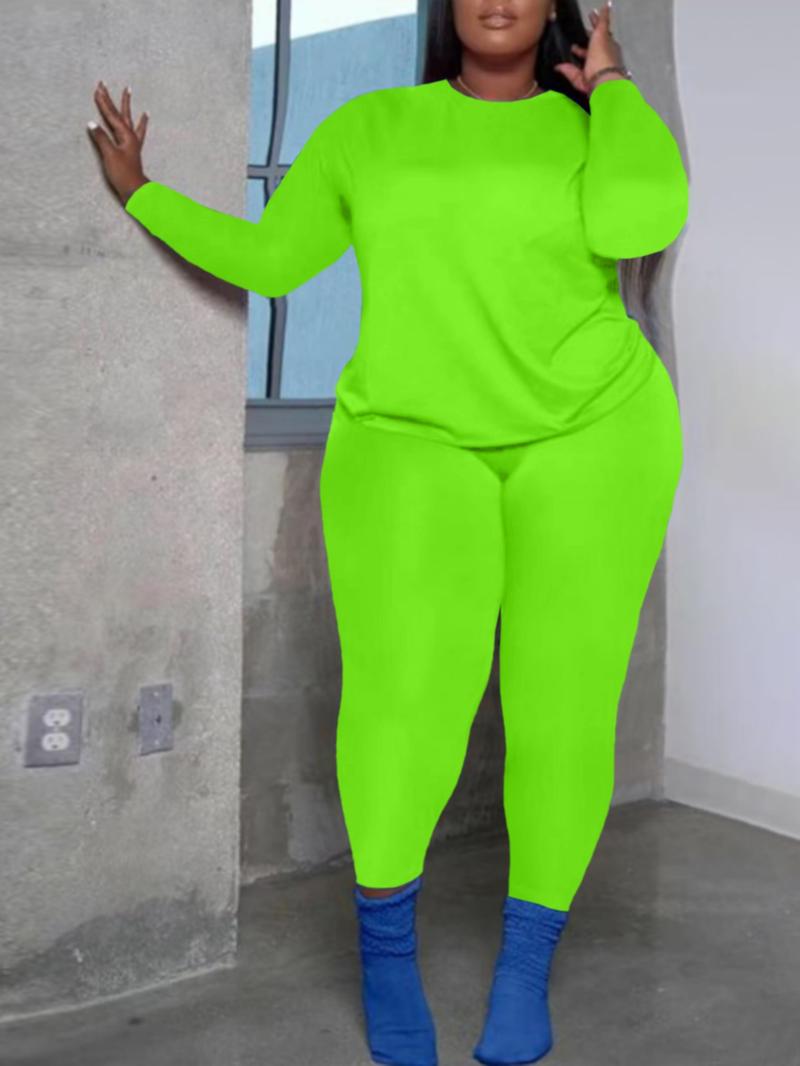 Women's Plus Size 2-Piece Set, Long-Sleeve Round-Neck Top & Pants, Casual Athleisure Wear Set Home Sportswear for Daily Wear Women's Plus Size 2-Piece Set, Long-Sleeve Round-Neck Top & Pants, Casual Athleisure Wear Set Home Sportswear for Daily Wear