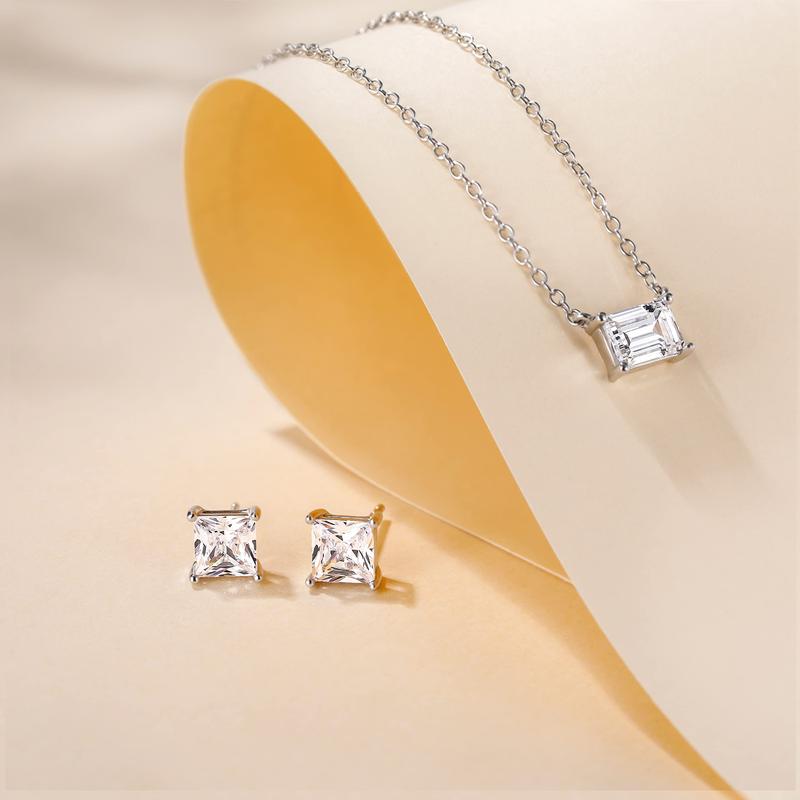 EAMTI 1 Carat*2 Princess Cut 925 Sterling Silver Cubic Zirconia Stud Earrings for Women CZ Stud Small Cute Earrings Hypoallergenic