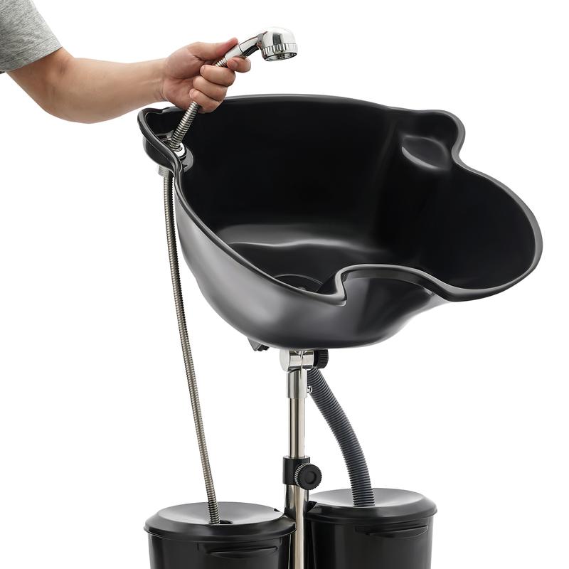 Portable Shampoo Bowl with Electric Pump, Hair Washing Station for Home & Barber Use, Portable Sink for Washing Hair with Dual-Bucket Design, Height Adjustable Stand