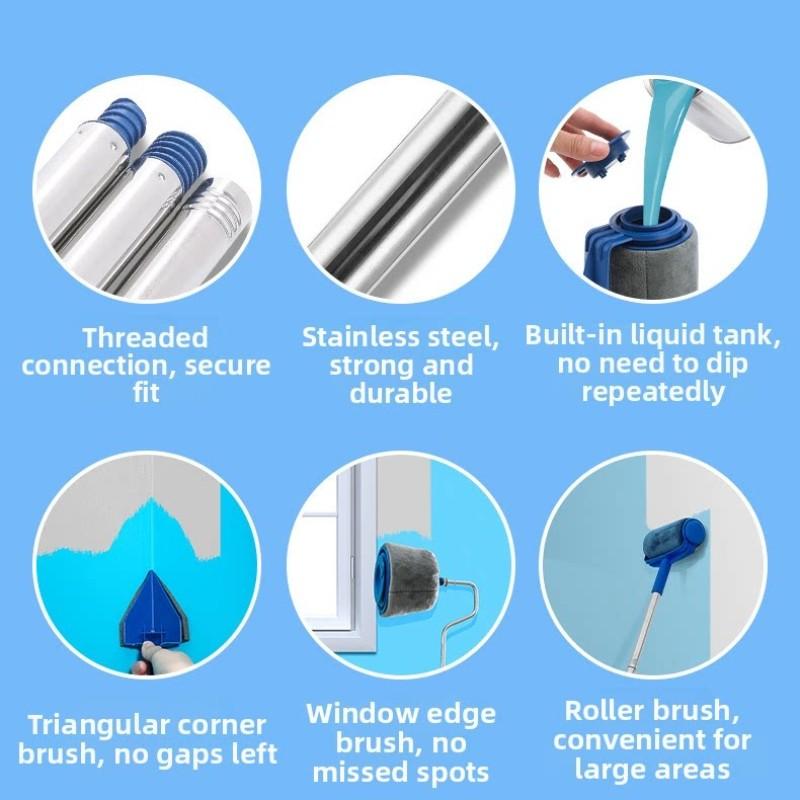 Paint Like a Pro Without Mess! Multi Function Paint Roller Kit with Seamless Sponge Roller, Corner Paint Brush and Trim Tool, All in One Painting Kit for Walls Ceiling Edges, No Drip No Gap Coating Tool, Easy Clean DIY Painting Set for Home Renovation