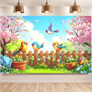 Spring Garden Bird Backdrop Floral Nature Theme Tapestry Wall Hanging Photography Background for Spring Party Wedding Celebration Home Decor Supplies