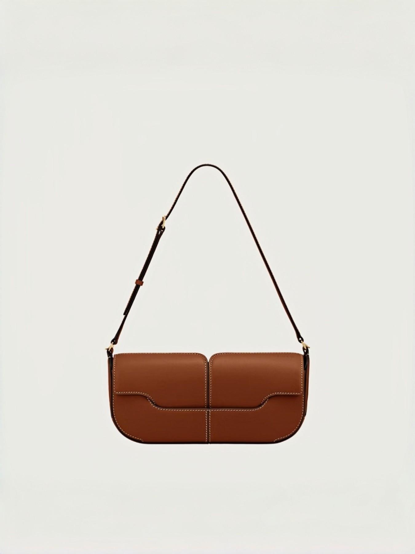 Elegant Dark Leather Crossbody Bag, French Minimalist Single Shoulder Bag, Chic Noblewoman Versatile Fanny Pack